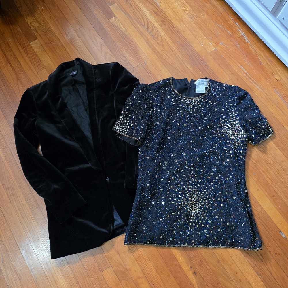 Black Velvet Blazer And Evening Beaded Sequin Top